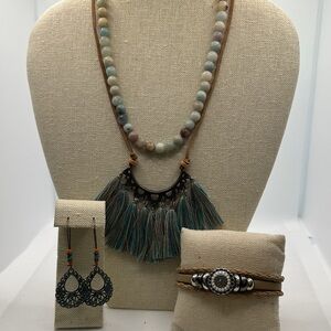 Bohemian Beaded Necklace, Earrings, and Bracelet Set